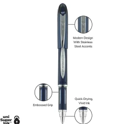 uni-ball® Jetstream⢠Ballpoint Pens, Fine Point, 0.7 mm, Blue Barrel, Black Ink, Pack Of 12