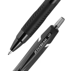 uni-ball® Jetstream Elements Retractable Ballpoint Pens, Medium Point, 1.0 mm, Black Barrel, Black Ink, Pack Of 12 Pens