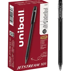 uniball® Jetstream™ 101 Rollerball Pens, Medium Point, 1.0mm, Black Barrel, Black Ink, Pack Of 12