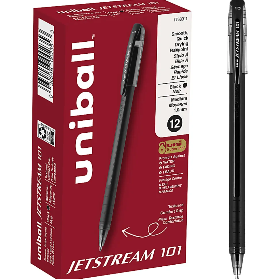 uniball® Jetstream™ 101 Rollerball Pens, Medium Point, 1.0mm, Black Barrel, Black Ink, Pack Of 12