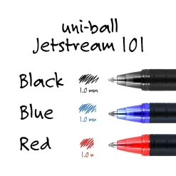 uniball® Jetstream™ 101 Rollerball Pens, Medium Point, 1.0mm, Assorted Barrels, Blue Ink, Pack Of 12