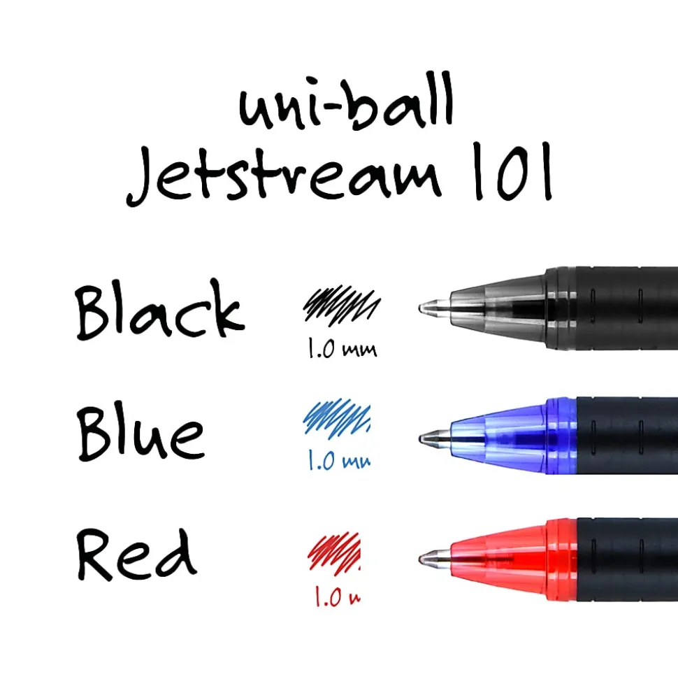 uniball® Jetstream™ 101 Rollerball Pens, Medium Point, 1.0mm, Assorted Barrels, Blue Ink, Pack Of 12