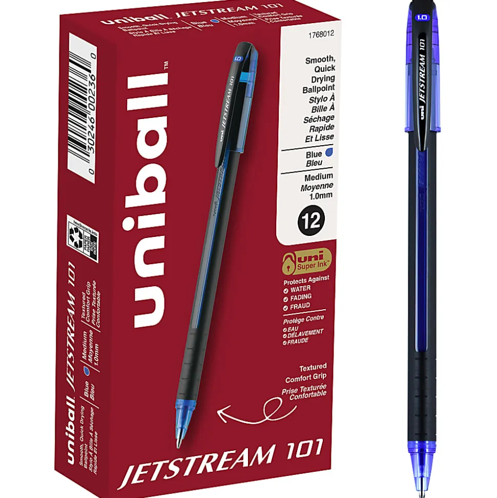 uniball® Jetstream™ 101 Rollerball Pens, Medium Point, 1.0mm, Assorted Barrels, Blue Ink, Pack Of 12