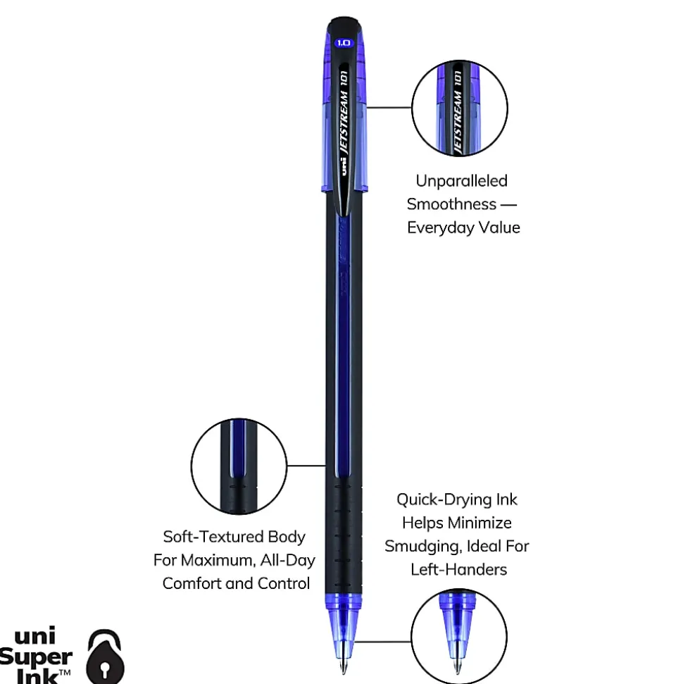 uniball® Jetstream™ 101 Rollerball Pens, Medium Point, 1.0mm, Assorted Barrels, Blue Ink, Pack Of 12