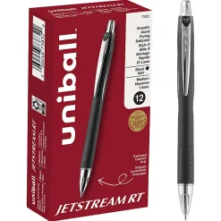 uniball® Jetstream™ RT Retractable Ballpoint Pens, Medium Point, 1.0 mm, Black Ink, Pack of 12
