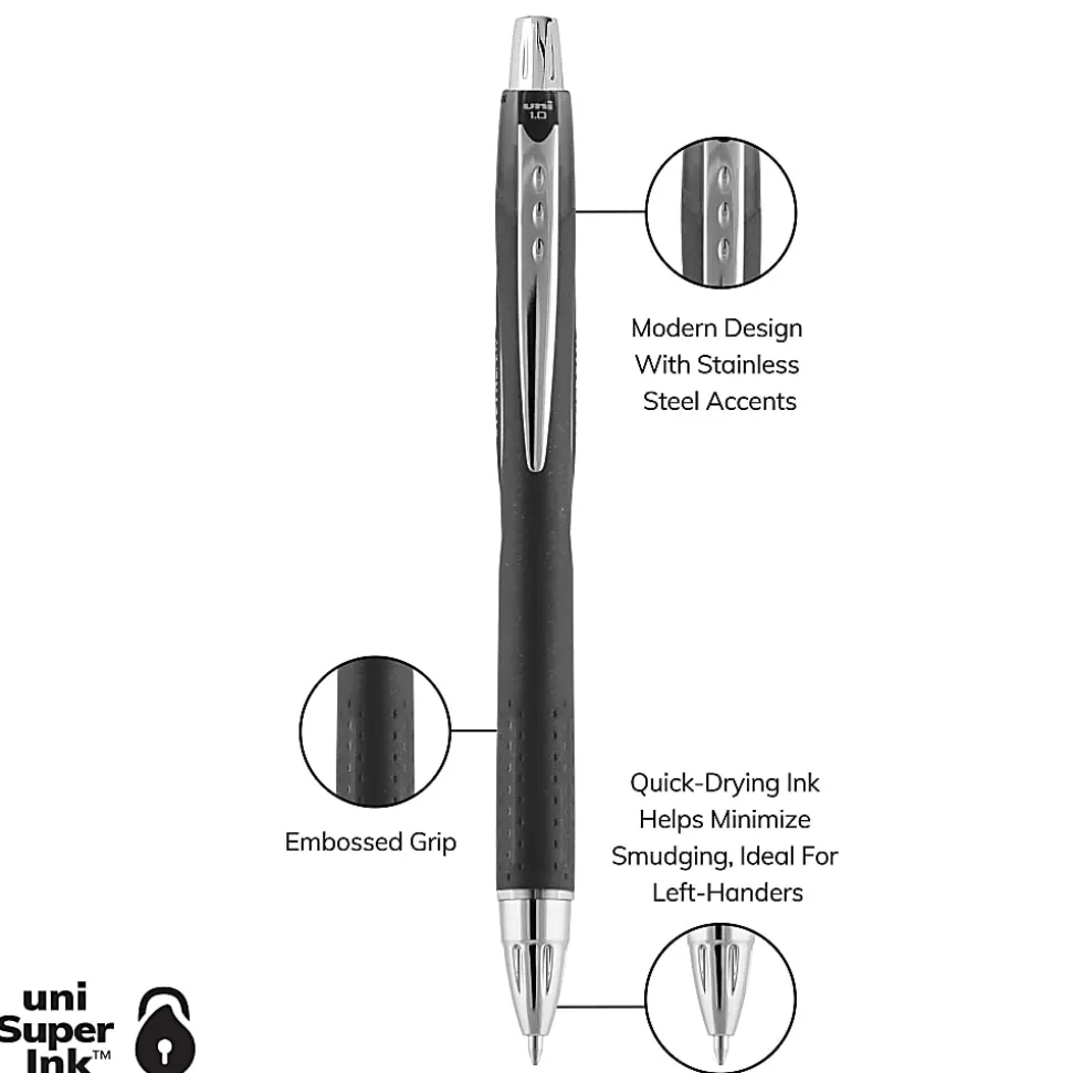 uniball® Jetstream™ RT Retractable Ballpoint Pens, Medium Point, 1.0 mm, Black Ink, Pack of 12