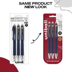 uniball® Jetstream™ RT Retractable Ballpoint Pens, Fine Point, 0.7 mm, Blue Barrel, Black Ink, Pack Of 3
