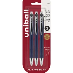 uniball® Jetstream™ RT Retractable Ballpoint Pens, Fine Point, 0.7 mm, Blue Barrel, Black Ink, Pack Of 3