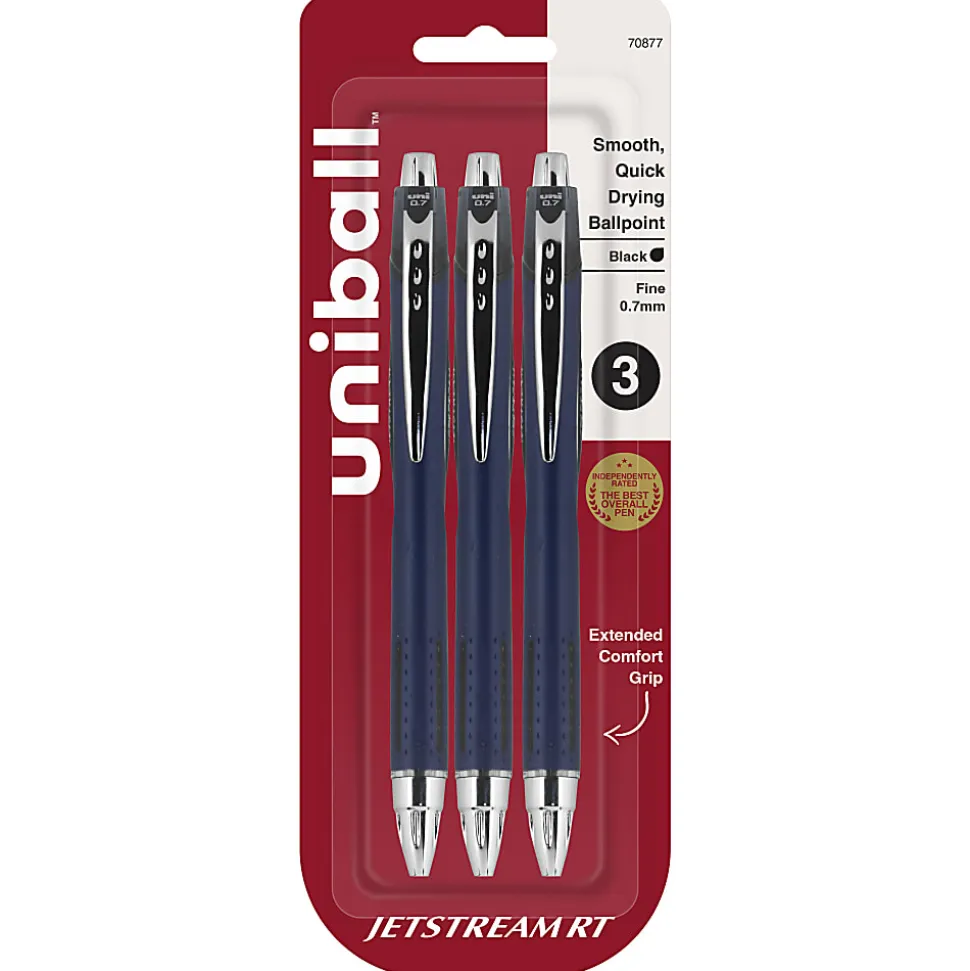 uniball® Jetstream™ RT Retractable Ballpoint Pens, Fine Point, 0.7 mm, Blue Barrel, Black Ink, Pack Of 3