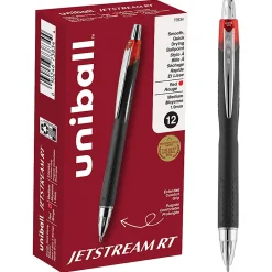 uni-ball® Jetstream™ RT Retractable Ballpoint Pens, Bold Point, 1.0 mm, Black Barrel, Red Ink, Pack Of 12