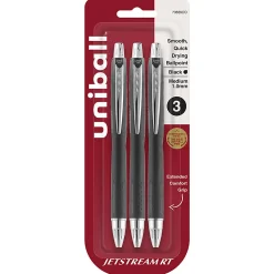 uniball® Jetstream™ RT Retractable Ballpoint Pens, Medium Point, 1.0 mm, Black Barrel, Black Ink, Pack Of 3
