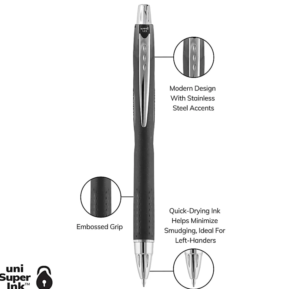 uniball® Jetstream™ RT Retractable Ballpoint Pens, Medium Point, 1.0 mm, Black Barrel, Black Ink, Pack Of 3