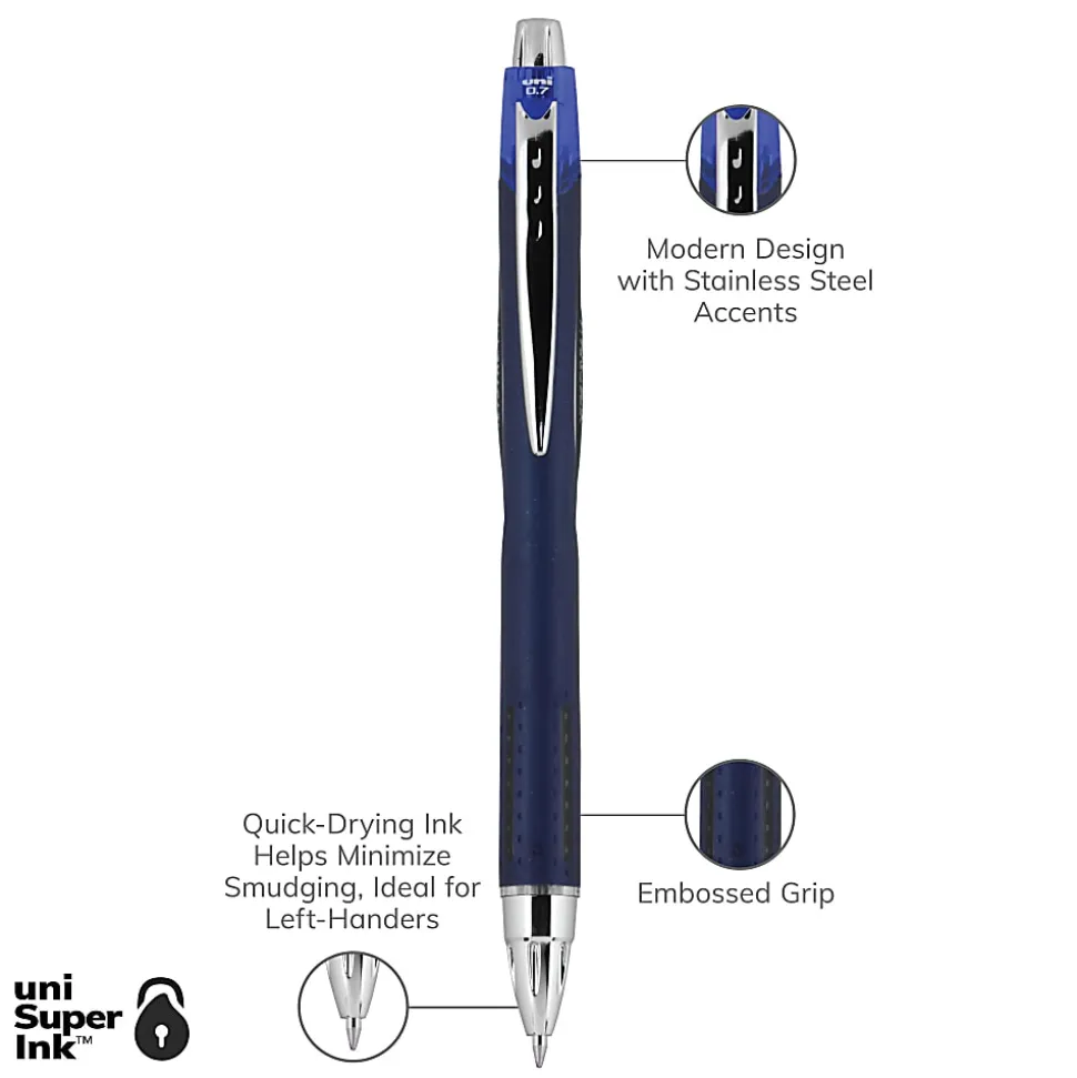uniball® Jetstream™ RT Retractable Ballpoint Pens, Fine Point, 0.7 mm, Blue Barrel, Blue Ink, Pack Of 12