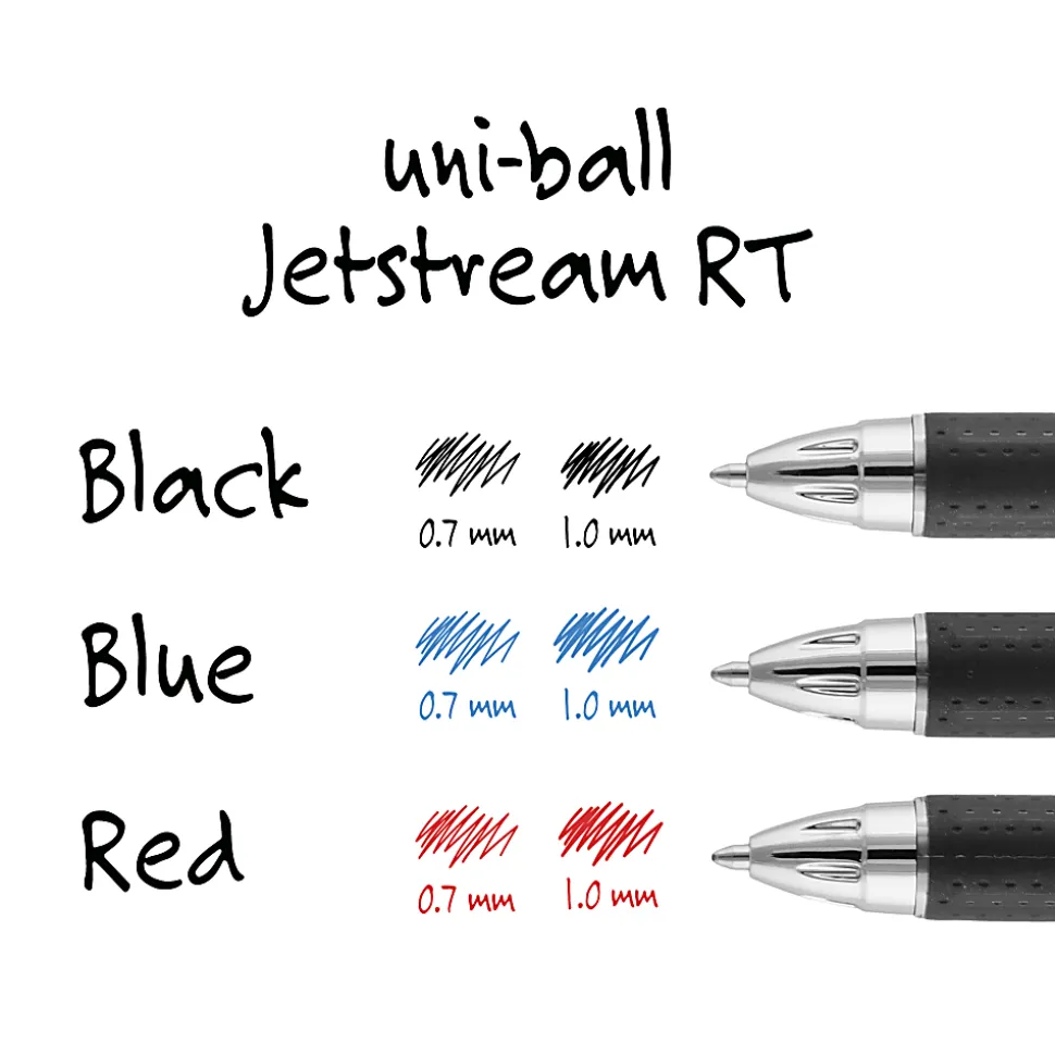 uniball® Jetstream™ RT Retractable Ballpoint Pens, Fine Point, 0.7 mm, Blue Barrel, Blue Ink, Pack Of 12