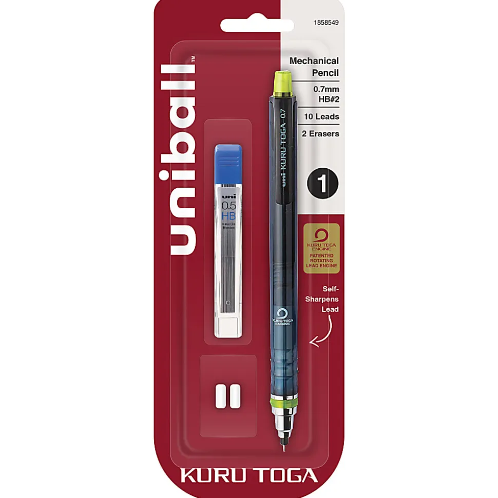 uni-ball® Kura Toga Mechanical Pencil Starter Set, 0.7 mm, HB#2 Lead Tip, Black/Gray