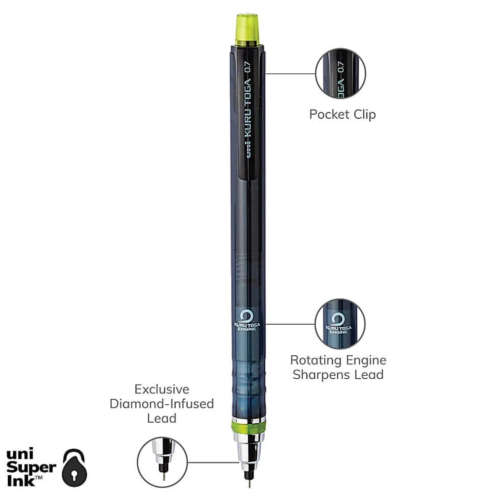 uni-ball® Kura Toga Mechanical Pencil Starter Set, 0.7 mm, HB#2 Lead Tip, Black/Gray