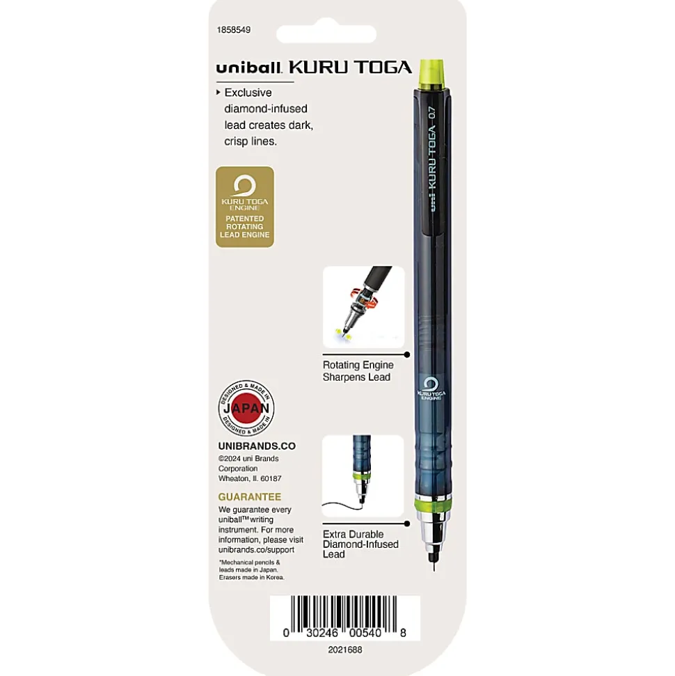 uni-ball® Kura Toga Mechanical Pencil Starter Set, 0.7 mm, HB#2 Lead Tip, Black/Gray