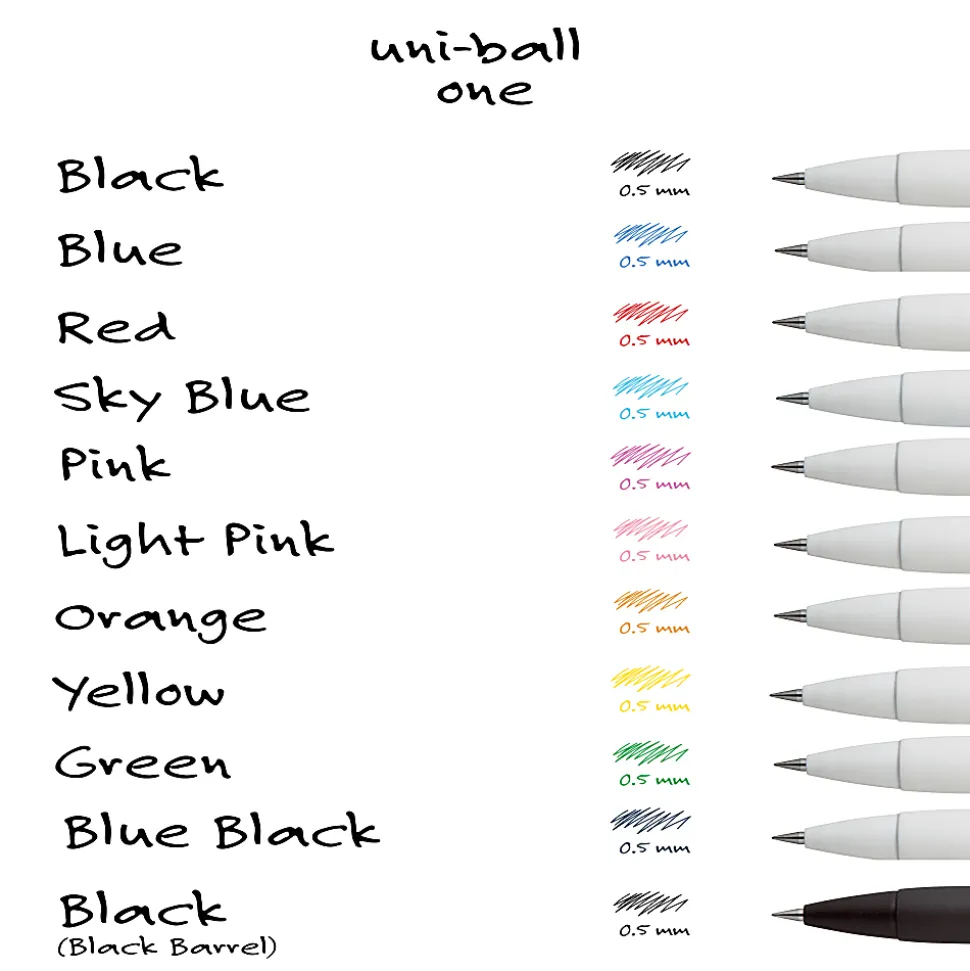 Uni-Ball® One Retractable Gel Pens, Micro Point, 0.5 mm, White Barrel, Black Ink, Pack Of 12 Pens