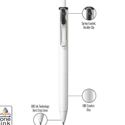Uni-Ball® One Retractable Gel Pens, Medium Point, 0.7 mm, White Barrel, Blue/Black Ink, Pack Of 5 Pens