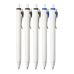 Uni-Ball® One Retractable Gel Pens, Medium Point, 0.7 mm, White Barrel, Blue/Black Ink, Pack Of 5 Pens