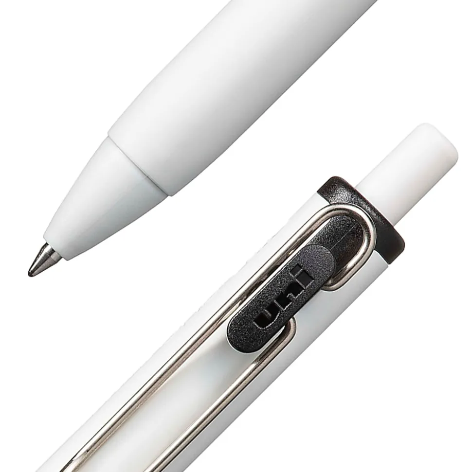 Uni-Ball® One Retractable Gel Pens, Medium Point, 0.7 mm, White Barrel, Blue/Black Ink, Pack Of 5 Pens