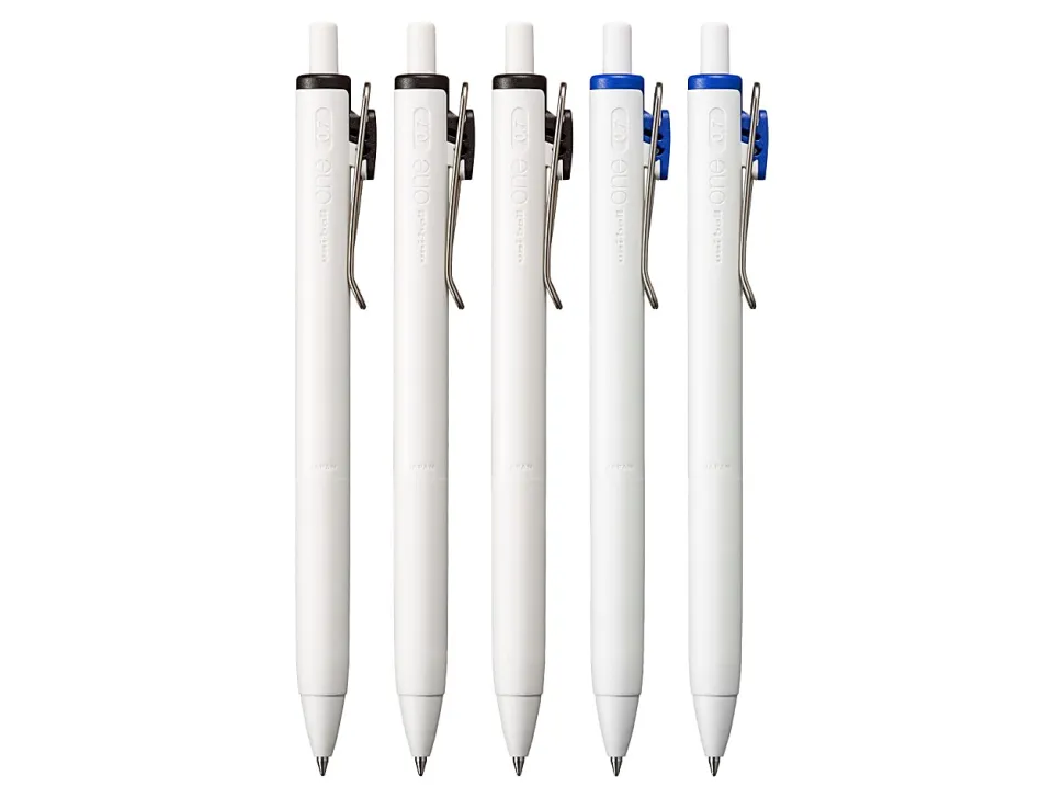 Uni-Ball® One Retractable Gel Pens, Medium Point, 0.7 mm, White Barrel, Blue/Black Ink, Pack Of 5 Pens
