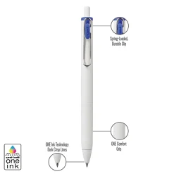 Uni-Ball® One Retractable Gel Pens, Micro Point, 0.5 mm, White Barrel, Blue Ink, Pack Of 12 Pens