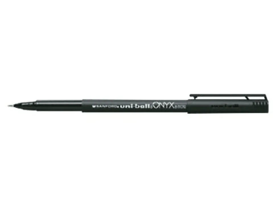 uni-ball® Onyx® Rollerball Pens, Fine Point, 0.7 mm, Black Barrel, Red Ink, Pack Of 12