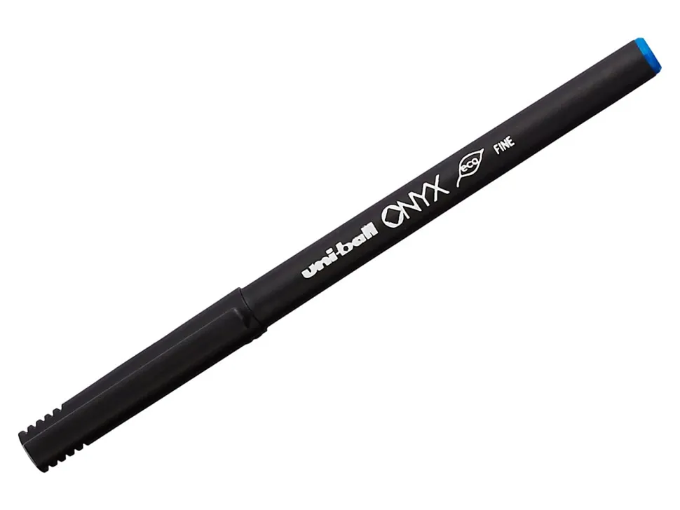 uni-ball® Onyx® Rollerball Pens, Fine Point, 0.7 mm, Black Barrel, Blue Ink, Pack Of 12