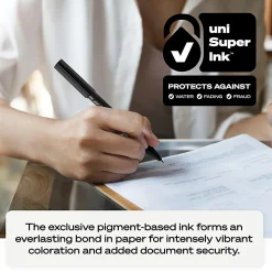 uni-ball® Onyx® Rollerball Pens, Fine Point, 0.7 mm, Black Barrel, Blue Ink, Pack Of 12