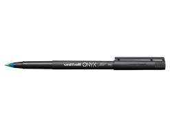 uni-ball® Onyx® Rollerball Pens, Fine Point, 0.7 mm, Black Barrel, Blue Ink, Pack Of 12