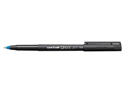 uni-ball® Onyx® Rollerball Pens, Micro Point, 0.5 mm, Black Barrel, Blue Ink, Pack Of 12