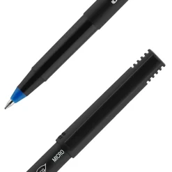 uni-ball® Onyx® Rollerball Pens, Micro Point, 0.5 mm, Black Barrel, Blue Ink, Pack Of 12