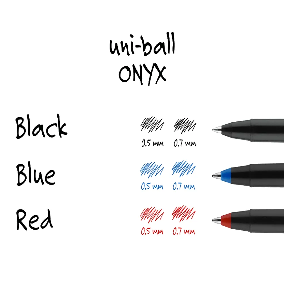 uni-ball® Onyx® Rollerball Pens, Micro Point, 0.5 mm, Black Barrel, Black Ink, Pack Of 12