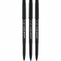 uni-ball® Onyx® Rollerball Pens, Micro Point, 0.5 mm, Black Barrel, Red Ink, Pack Of 12