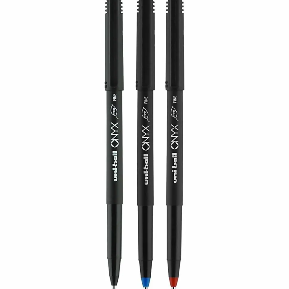 uni-ball® Onyx® Rollerball Pens, Micro Point, 0.5 mm, Black Barrel, Red Ink, Pack Of 12