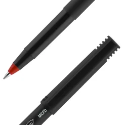 uni-ball® Onyx® Rollerball Pens, Micro Point, 0.5 mm, Black Barrel, Red Ink, Pack Of 12