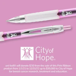 uni-ball® 207™ Pink Ribbon Retractable Fraud Prevention Gel Pens, Medium Point, 0.7 mm, Pink Barrels, Black Ink, Pack Of 12
