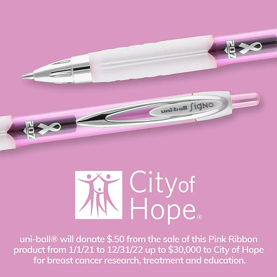 uni-ball® 207™ Pink Ribbon Retractable Fraud Prevention Gel Pens, Medium Point, 0.7 mm, Pink Barrels, Black Ink, Pack Of 12