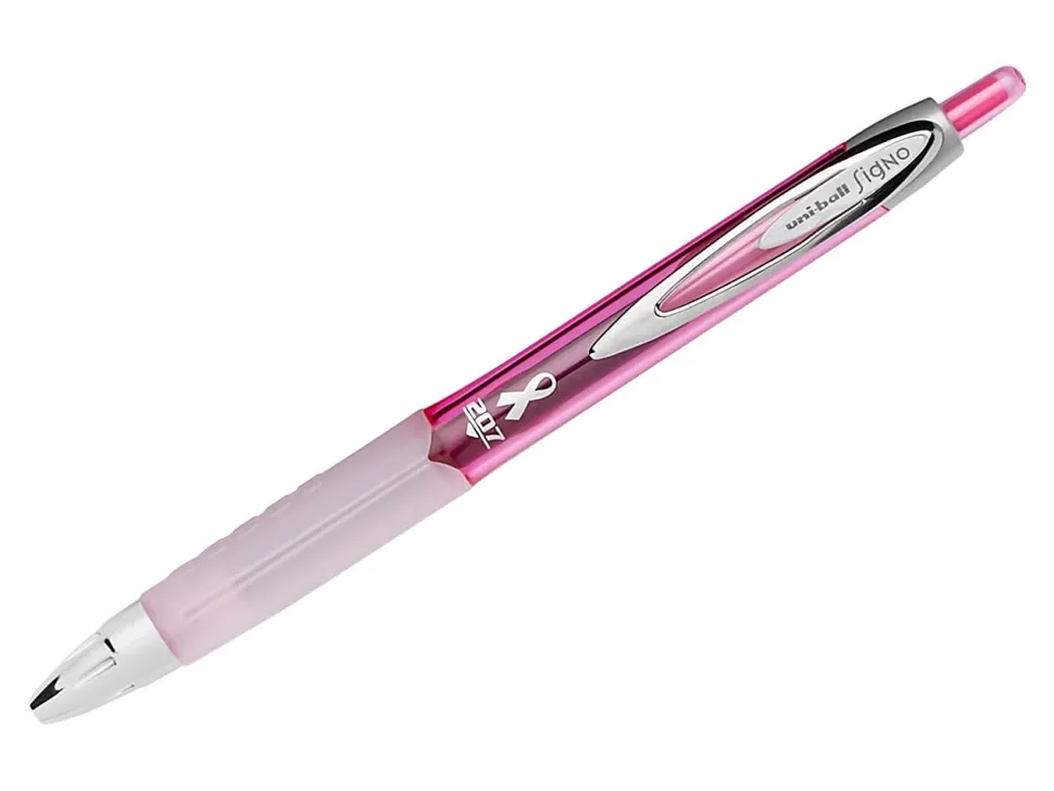 uni-ball® 207™ Pink Ribbon Retractable Fraud Prevention Gel Pens, Medium Point, 0.7 mm, Pink Barrels, Black Ink, Pack Of 12