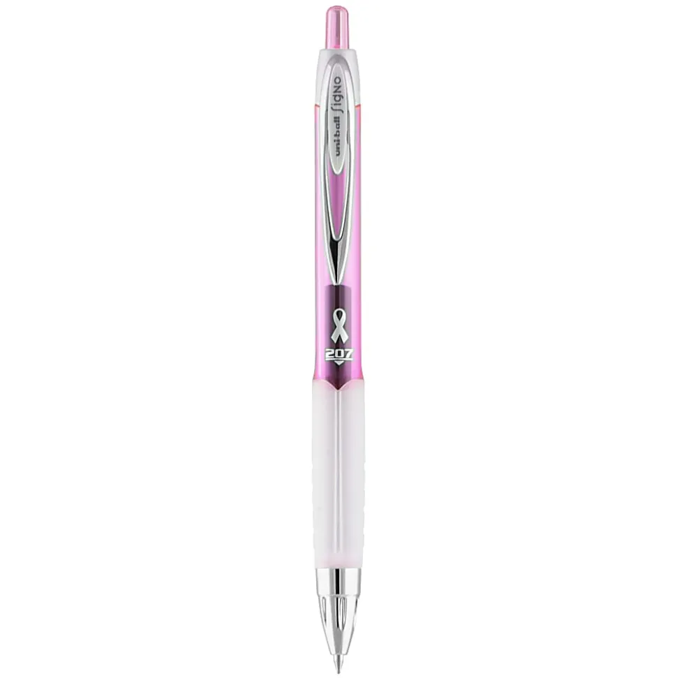 uni-ball® 207™ Pink Ribbon Retractable Fraud Prevention Gel Pens, Medium Point, 0.7 mm, Pink Barrels, Black Ink, Pack Of 12