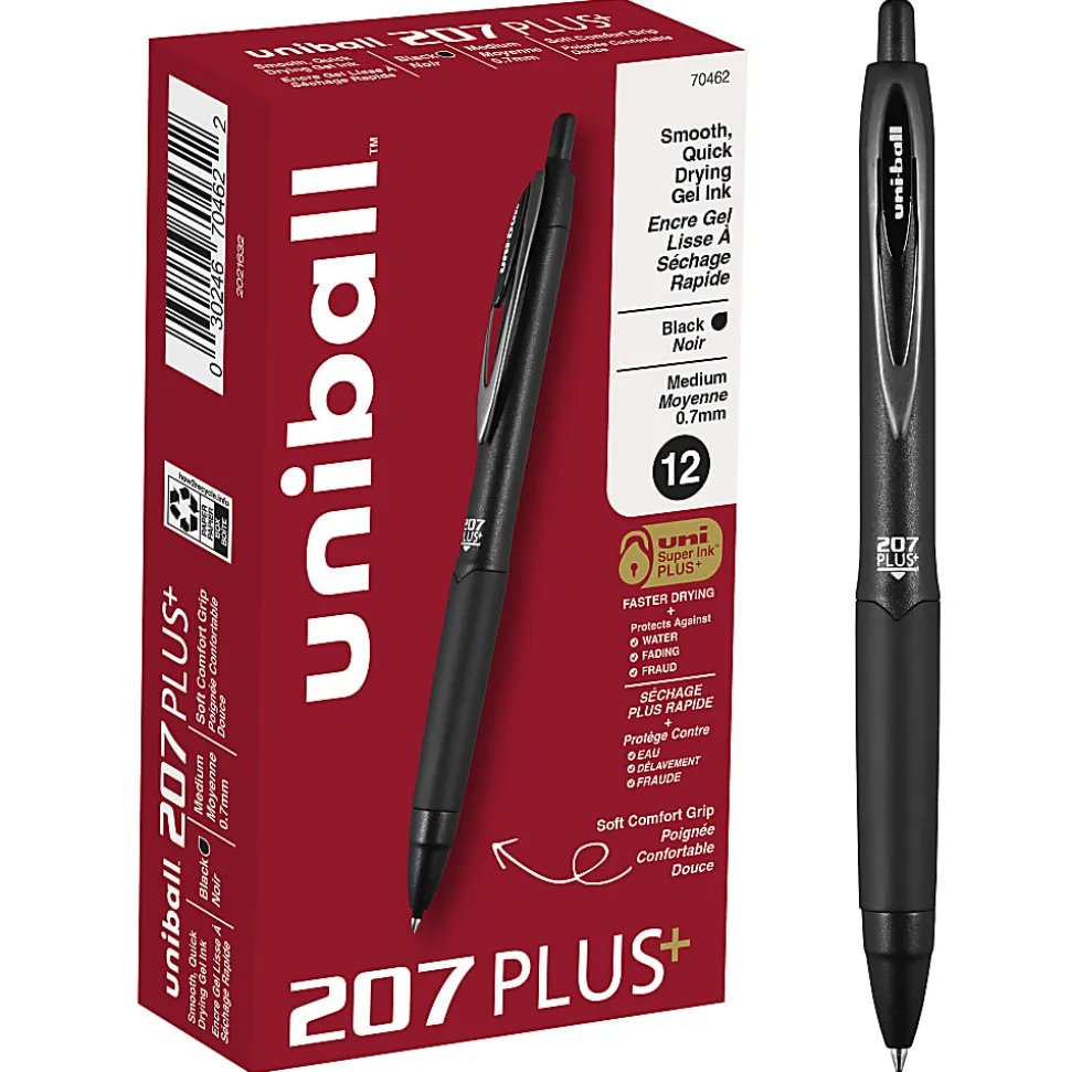 uniball™ 207 Plus+ Gel Pen - Medium Pen Point - 0.7 mm Pen Point Size - Retractable - Black Gel-based, Nanofiber Ink Ink - 70462