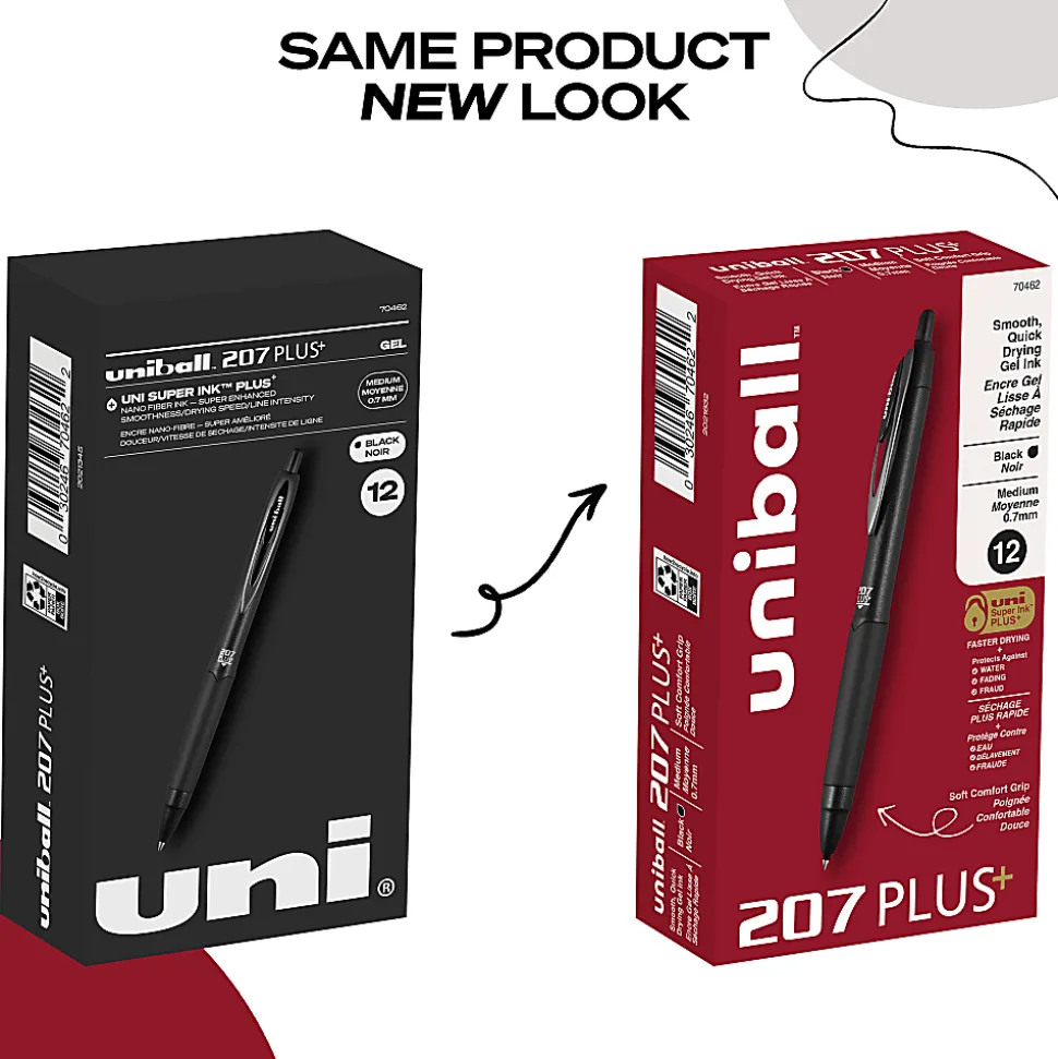 uniball™ 207 Plus+ Gel Pen - Medium Pen Point - 0.7 mm Pen Point Size - Retractable - Black Gel-based, Nanofiber Ink Ink - 70462