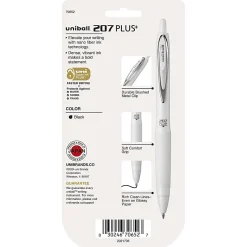 Uni-Ball 207 Plus+ Retractable Gel Pens, Medium Point, 0.7 mm, White Barrels, Black Ink, Pack of 4 Pens
