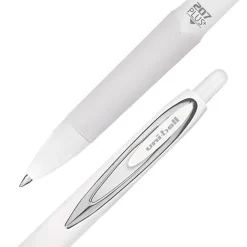Uni-Ball 207 Plus+ Retractable Gel Pens, Medium Point, 0.7 mm, White Barrels, Black Ink, Pack of 4 Pens