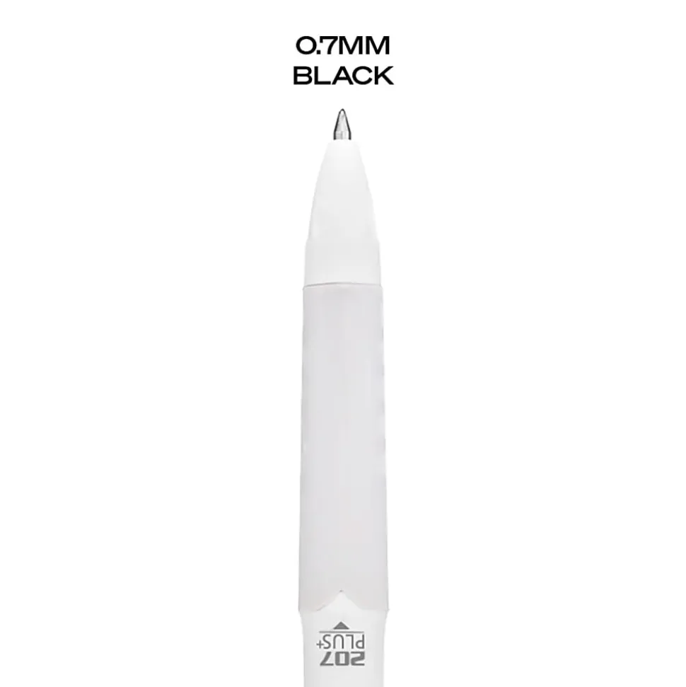 Uni-Ball 207 Plus+ Retractable Gel Pens, Medium Point, 0.7 mm, White Barrels, Black Ink, Pack of 4 Pens