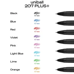 uni-ball® 207 Plus+ Retractable Gel Pens, Medium Point, 0.7 mm, Black Barrel, Black Ink, Pack Of 4 Pens