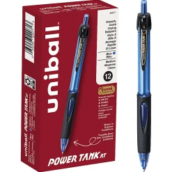 uni-ball® Power Tank Retractable Ballpoint Pens, 1.0 mm, Blue Barrel, Blue Ink, Pack Of 12 Pens