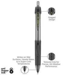 Uni-Ball Power Tank Retractable Ballpoint Pens, Pack Of 12, Broad Point, 1.0 mm, Black Barrel, Black Ink