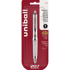 uni-ball® 207™ Premier Retractable Gel Pen, 0.7 mm, Medium Point, Silver Barrel, Black Ink